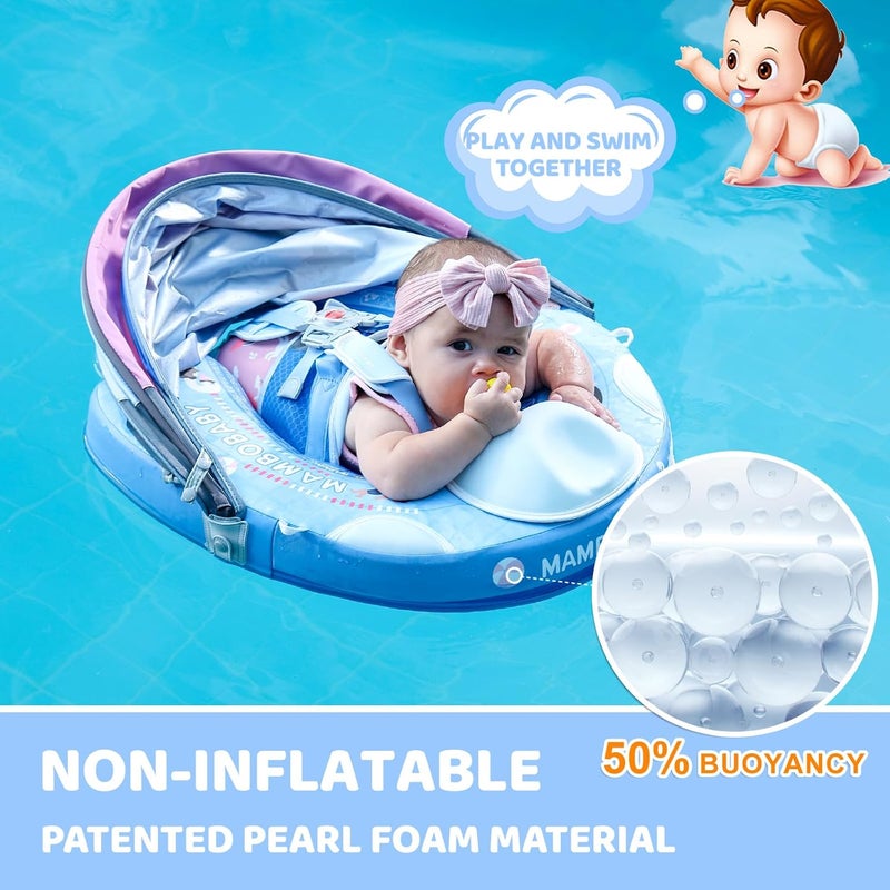 28°C Mambobaby Baby Pool Float with Canopy & Tail Mambobaby Baby Swim Float Non-Inflatable Solid Baby Float Upgrade Soft Waterproof Skin-Friendly Material Infant Swim Float (Deluxe Edition) - Image 4